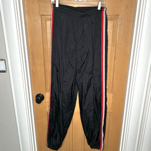 Champion Y2K Men's Track Pants Size L Black Nylon Red Stripe Leg Zippers